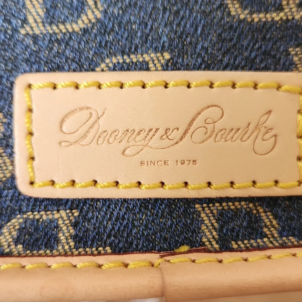 Dooney & Bourke Denim Blue and Tan Logo Flap Wristlet NWT